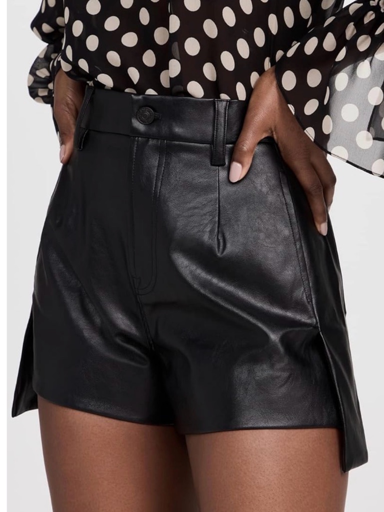 Nwt 7 For All Mankind Black Faux Leather Shorts High Waisted Pleated Size 27